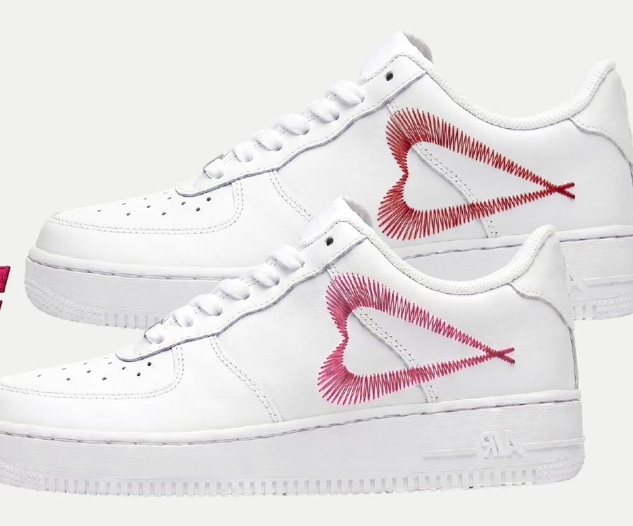 Half Hearted edition Air Force 1 with a clean, open running-stitch outline heart
